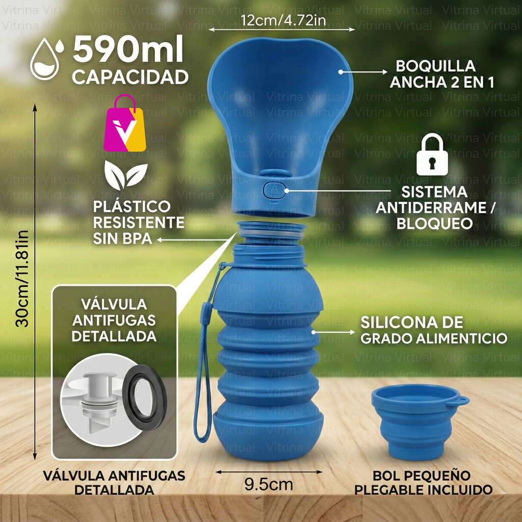 ¡Paseos sin Sed! 🐾 Botella Bebedero Portátil y plegable 2 en 1 para Mascotas 🐶💧