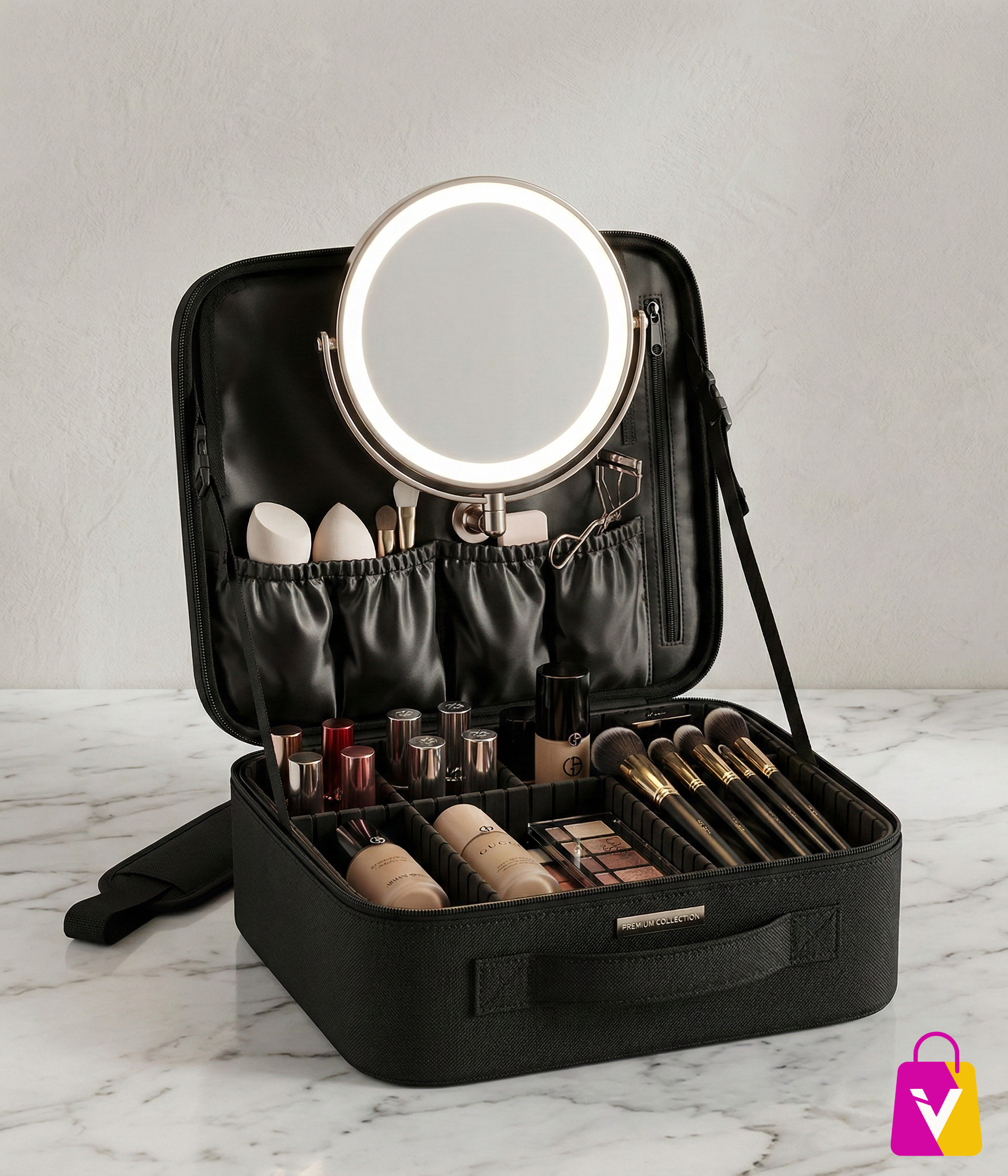 Kit Maquillaje Perfecto: Cosmetiquera + Espejo LED Giratorio ¡Pídelo y Paga en Casa ✨