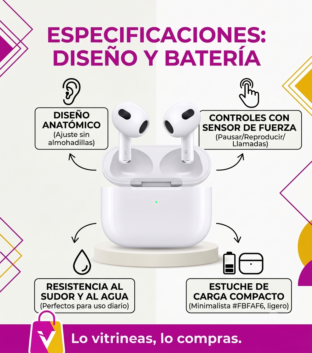 🎧 AirPods (3.ª Generación) - Audio Espacial y Conexión Mágica