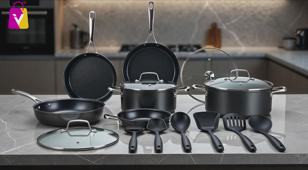 🍳 Set de Ollas y Sartenes Antiadherentes Premium (13 Piezas): Cocina Saludable, Rápida y sin Esfuerzo 👨‍🍳