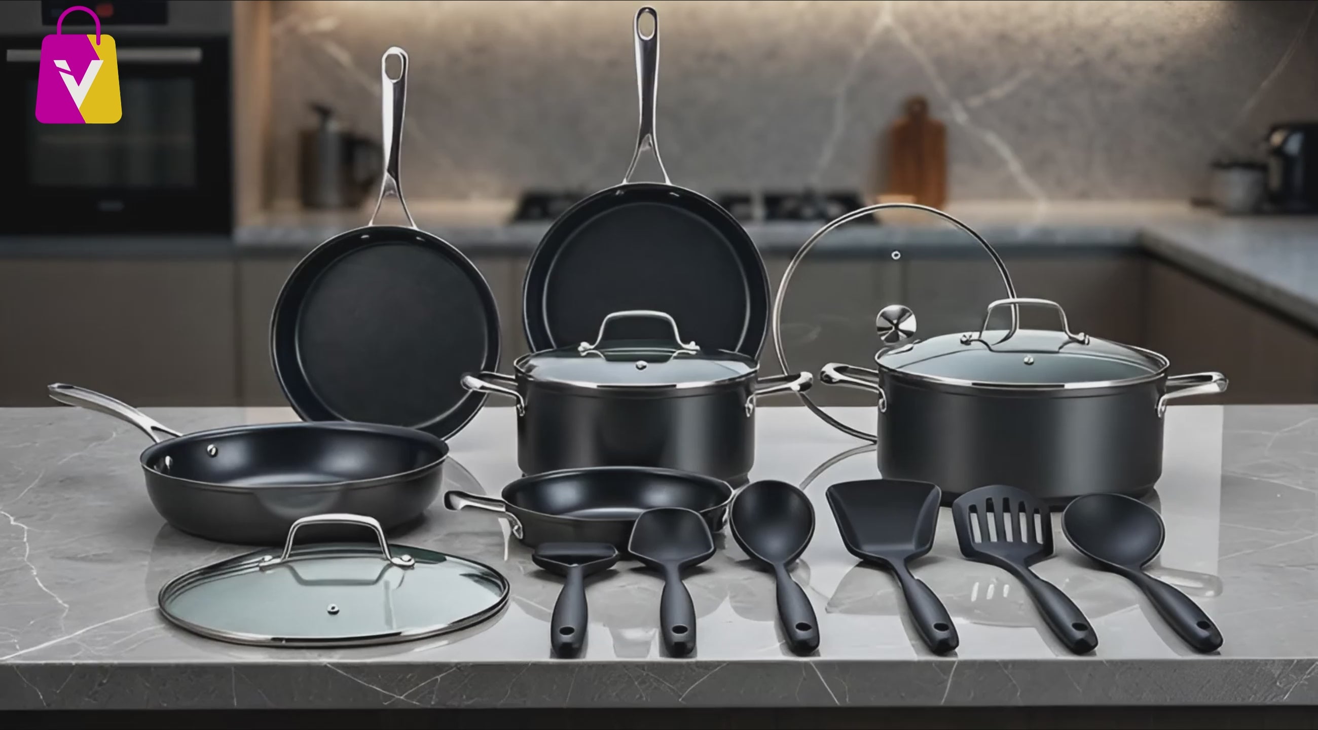 🍳 Set de Ollas y Sartenes Antiadherentes Premium (13 Piezas): Cocina Saludable, Rápida y sin Esfuerzo 👨‍🍳